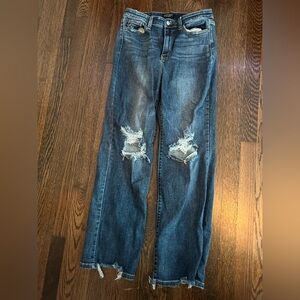 Judy Blue Distressed Dark and Light Wash Straight Fit Jeans